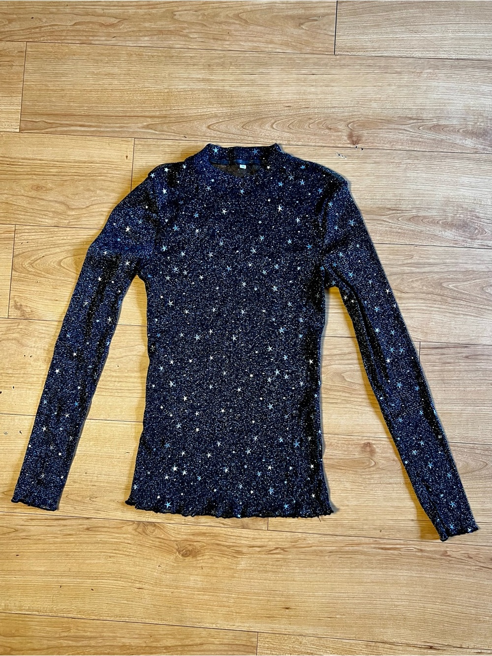 Sheer Metallic Star Mesh Top Small Celestial Y2K Long Sleeve